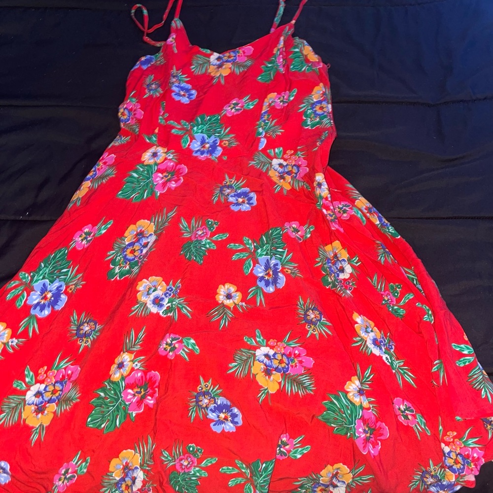 A red floral dress